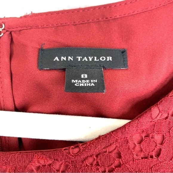 Ann Taylor Lace Overlay Sheath Dress Short Sleeve, Mini - Deep Red, Size 8 - Picture 3 of 8